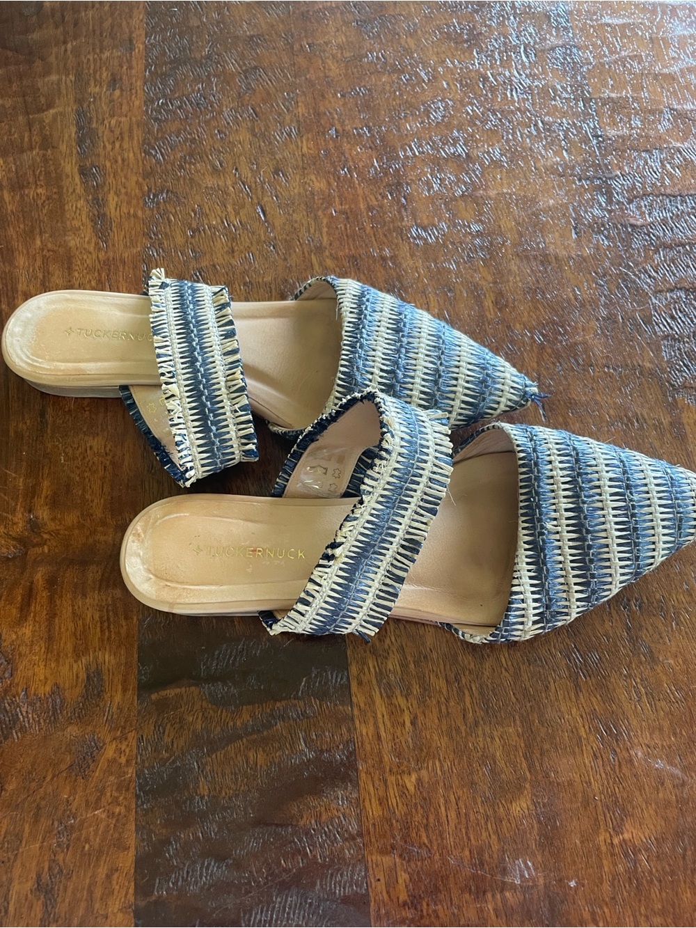 Tuckernuck Black and Tan Woven Pointed-Toe Sandal Mules
